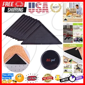 Reusable Anti-Slip Rug Tape for Hardwood Floors - 8 Count Grippers in Black