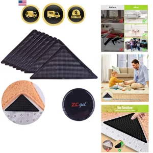 8 Pcs Rug Tape Hardwood Floor No Damage, Reusable Washable Grippers for Rugs,...